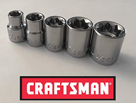 Craftsman 3/8" Drive 5 Piece 8 Pt Point SAE Inch Square Star Box Socket Set STD