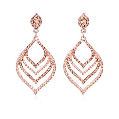 JYJ Gemstone Dangle Drop Earings Leaf Shape Diamond Earrings for Women Girls