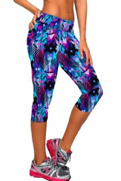 Ancia Womens Tartan Active Workout Capri Leggings Fitted Stretch Tights