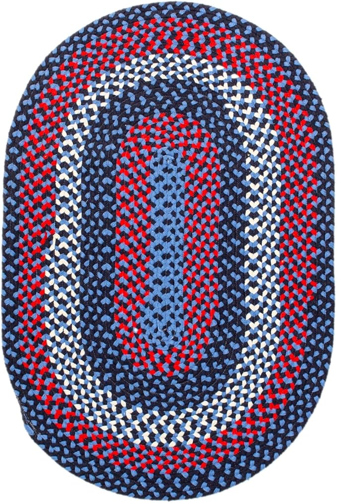 Super Area Rugs 7x9 Blue - Red - Ivory Oval Large Braided Rug for Farmhouse/Nautical Style Bedrooms and Living Rooms