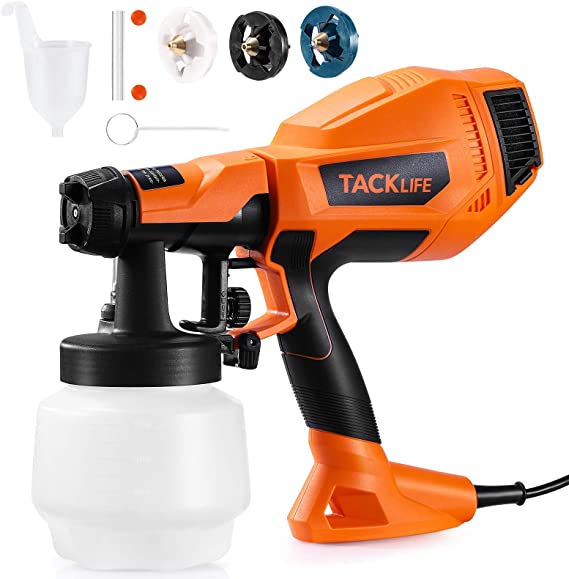 Paint Sprayer, TACKLIFE Electric Paint Gun, High Power HVLP Home Sprayer gun with 3 Patterns Adjustable Valve Knob & Nozzles, TLPS80A