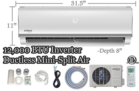 12,000 BTU Innova Ductless Mini-split Air Conditioner – Inverter SEER 16 – Cooling & Heating – Dehumidifier – 115v/60hz - Pre Charged Condenser - Ultra Quiet - 16 Feet Line Set   Accessories