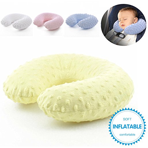 Inflatable Travel Pillows for Kids and Toddler Neck pillows for airplanes or travel on a Train,Car, Bus or Camping -U Shaped Cushion Neck Support Pillow Yellow(Child Sized For Above 3years Old)