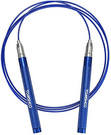 TOMSHOO Speed Jump Rope, Aluminum Anti-Slip Handle Self-Locking Adjustable Skipping Rope 360 Degree Rotation Jumping Rope with 2 Speed Rope Cables for Gym, Crossfit, Fitness, Home Workout