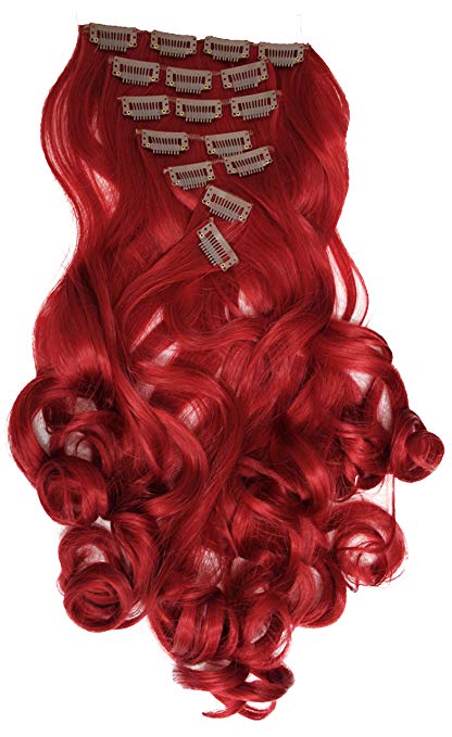 PRETTYSHOP XXL Full Head Set 7 pcs 24" Clip In Hair Extensions Hairpiece Wavy Heat-Resisting Intense red # 3100 CE13-1