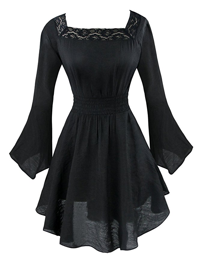 Charmian Women's Victorian Gothic Tencel Cotton Lace Corset Top Tunic Dress
