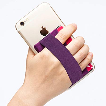 Phone Grip with Card Holder, Sinjimoru Phone Strap with Card Holder Wallet, Finger Holder on Stick-On Wallet for iPhone and Android Smartphones. Sinji Pouch Band, Purple Pouch and Purple Band.