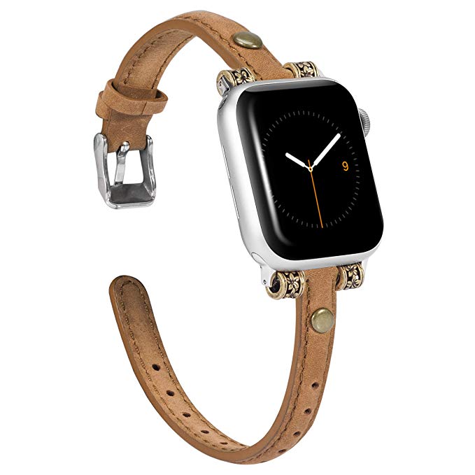 Wearlizer Leather Bands Compatible with Apple Watch Band 38mm 40mm for iWatch Womens Mens Special Slim Vintage Wristband Replacement Strap Series 5 4 3 2 1 Edition - Brown