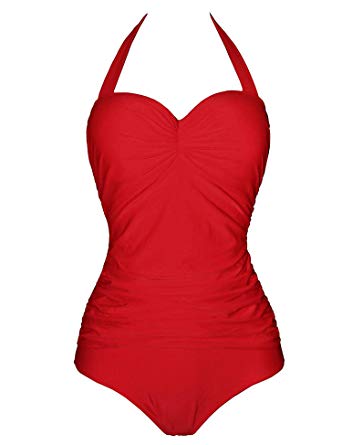 ELOVER Womens One Piece Swimsuits Halter Swimwear Pin up Monokinis Tummy Control Bathing Suits