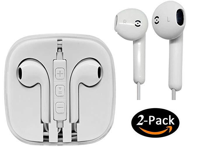 [2Pack] Headphones MAS CARNEY Earphones Headsets Earbuds for iPhone 4 4s 5 5s 5se 5c 6 6plus 6s 6splus iPad iPod MacBook Samsung Galaxy LG BlackBerry with Mic and Remote