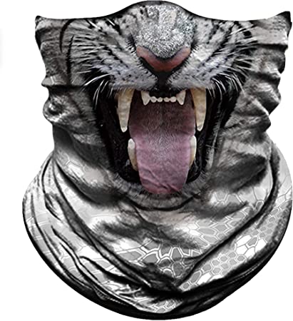 Obacle Animal Half Face Mask Sun Dust Wind Protection Breathable Seamless Face Mask for Men Women, Lightweight Thin Neck Gaiter for Outdoor Sports (Tiger White)