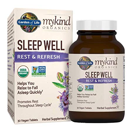 Garden of Life mykind Organics Sleep Well Rest & Refresh 30 Tablets, Lemon Balm, Green Tea Extract L-Theanine, Valerian Root, Chamomile, Probiotics-Organic Non-GMO Vegan Gluten Free Herbal Supplement