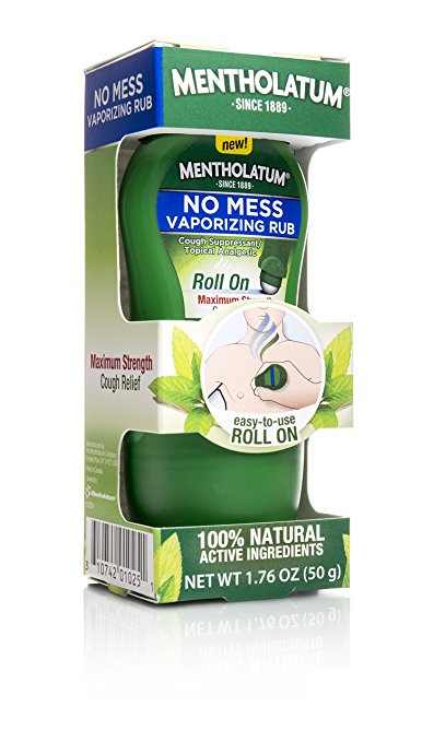 Mentholatum No Mess Vaporizing Rub with easy-to-use Roll On Applicator, 1.76  Ounce (50g) - 100% Natural Active Ingredients for Maximum Strength Cough Relief