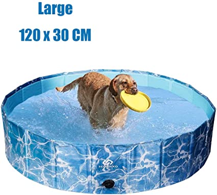 SCIROKKO Dog Swimming Pool Large Collapsible Pet Paddling Pool Bathing Tub for Dogs, Cats, Children 120 X 30 cm