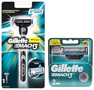 Gillette Mach3 Men New Blade Razor - 1 Count & Mach 3 Manual Shaving Razor Blades - 2S Pack (Cartridge)