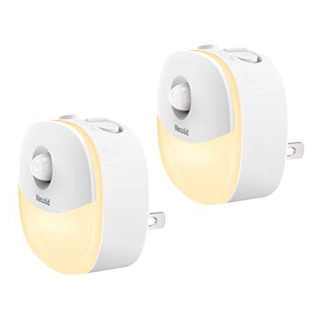 Newild Plug-in Night Light, Warm White LED Nightlight, Dusk-to-Dawn Motion Sensor, Bedroom, Bathroom, Kitchen, Hallway, Stairs, Energy Efficient, Compact, 2-Pack