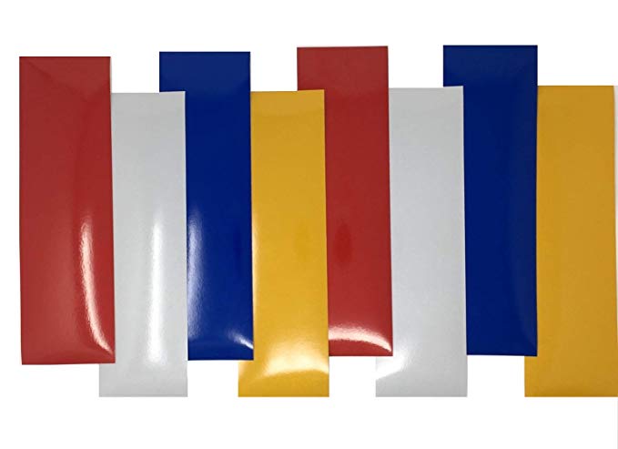 Qbc Craft Reflective Adhesive Vinyl Sheets 3.5" x 12" (8 pack) of 3M Scotchlite 7MIL 9 year Red White Blue Yellow for Cricut Expression Explore Silhouette Cameo make Adhesive Backed Vinyl Decals Signs