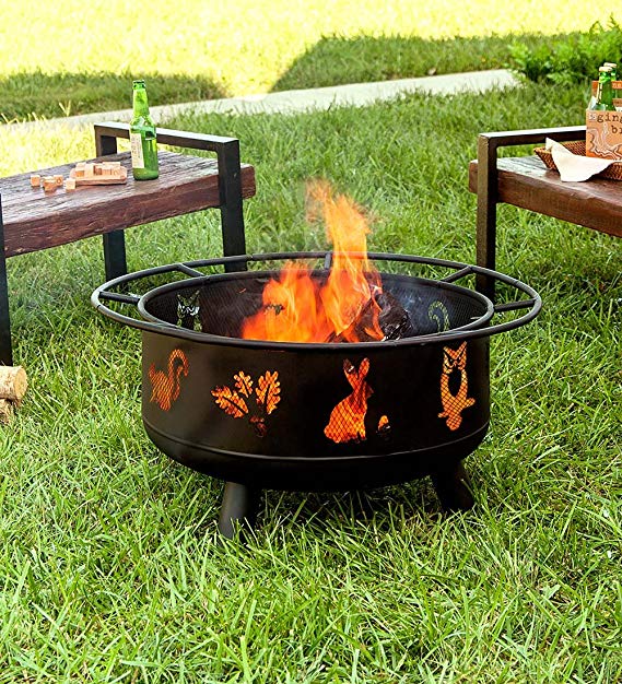 Plow & Hearth Wood Burning Fire Pit - 30'' Dia. x 23''H - Black (Woodland Animals)