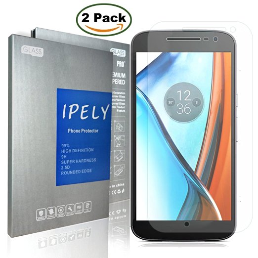 2 Pack Moto G4 Screen Protector, Moto G 4rd Gen Tempered Glass Screen Protector, iPely 99% Clarity 2.5D 0.26mm 9H Hardness Featuring Anti-Scratch, Anti-Fingerprint, Bubble Free - Lifetime Warranty