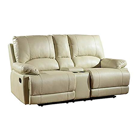 Blackjack Furniture 9345-BEIGE-CL The Brantley Collection Leather Console Loveseat for the Living Room, Brown
