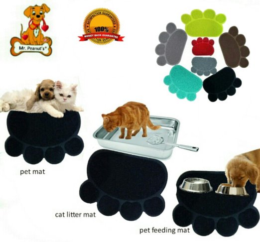Mr Peanuts Paw Print Litter Box and Pet Feeding Mat  Premium Full-Bottom Slip-Free Grip  Durable Mats for Easy Cleanup Around Pet Bowls and Cat Litter Boxes