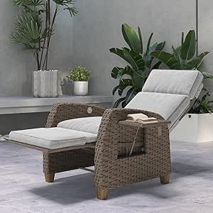 Grand patio Outdoor Recliners Chair for Patio with Wicker Adjustable Reclining Chair for Outdoor Extended Mist Grey