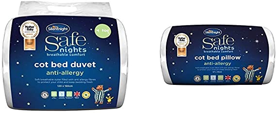 Silentnight Safe Nights Anti-Allergy Cot Bed Nursery Duvet - 4 Tog  with Silentnight Safe Nights Anti-Allergy Cot Bed Pillow