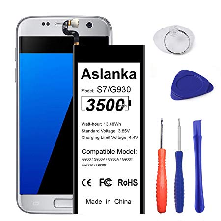 Aslanka Battery Replacement for Galaxy S7, High Capacity 3500mAh Li-Polymer EB-BG930ABE Battery for Samsung Galaxy S7 G930 G930A G930P G930T G930V, with Repair Replacement Tools-1 Year Warranty