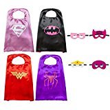 Kiddo Care Super hero Capes, Masks, Satin (Girls) (4 sets - Super Girl, Spider Girl, Bat Girl, Wonder Woman)