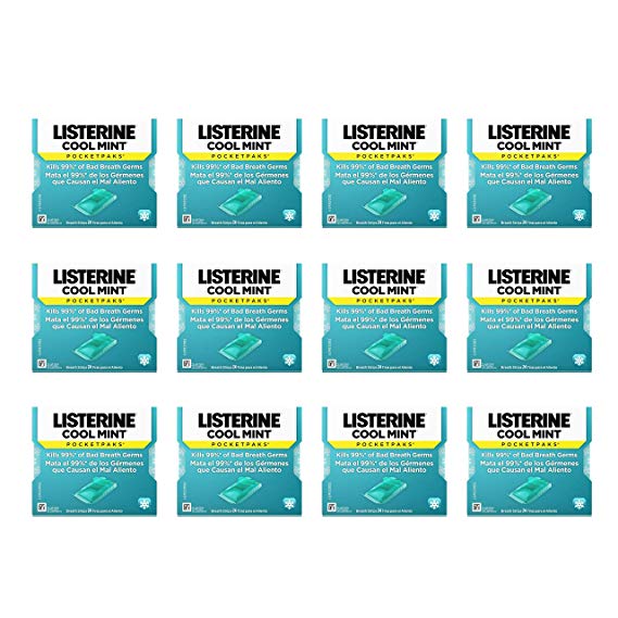 Listerine Pocketpaks Breath Strips Cool Mint 24-Count (Pack of 12)