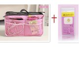 10 Different Colors Purse Organizer Insert Multi-function Cosmetic Storage Bag in Bag Pink-XB01001Free Gift Phone Radiation Sticker