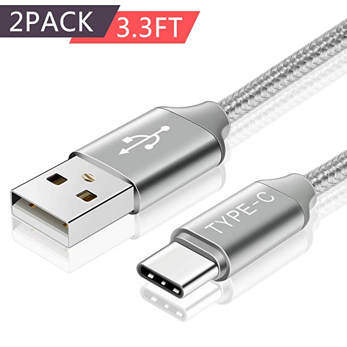 USB Type C Cable (2Pack 3.3FT), USB C to USB A Nylon Braided Cord Data Transfer Sync & Charging Compatible Samsung Galaxy S9 S8 Plus Note 8 LG V30 V20 G6 G5 New MacBook HTC 10 Google Pixel 2 XL(Gray)