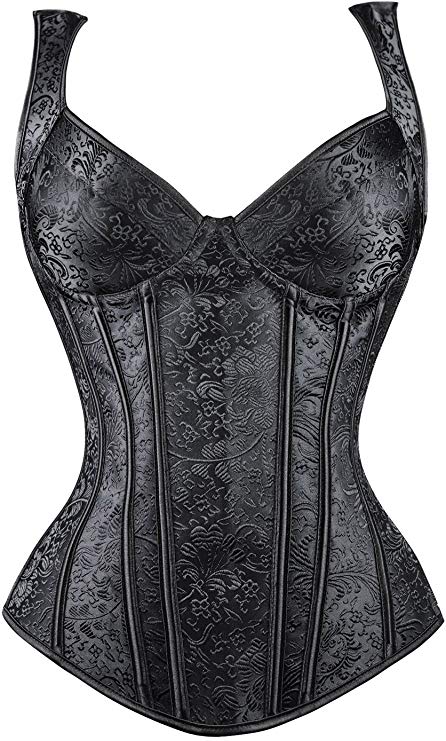 Kimring Women's Gothic Jacquard Shoulder Straps Tank Overbust Corset Bustiers