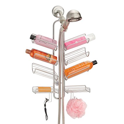 mDesign Hanging Shower Caddy with Shelves for Soap, Shampoo and Conditioner - Silver