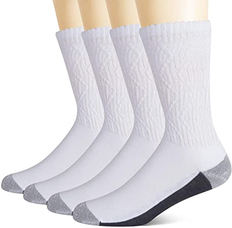 MD 4 Pairs Womens Non-Binding Moisture Wicking Cushion Bamboo Crew Diabetic Socks with Seamless Toe,White 9-11