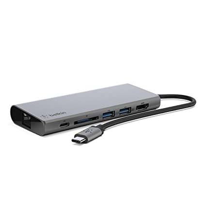 Belkin USB-C Multimedia Hub with Tethered USB-C Cable (USB-C Dock for Mac OS and Windows USB-C Laptops)