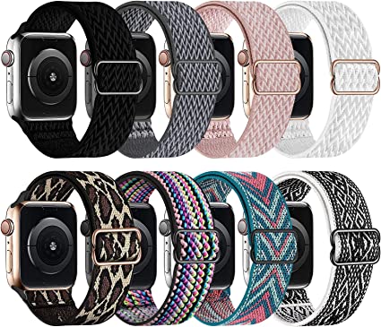 GBPOOT 8 Packs Christmas Gifts Nylon Stretch Bands Compatible with Apple Watch 38mm 40mm 41mm,Women Men,Elastic Adjustable Buckle,Soft Sport Breathable Loop for Iwatch Series 8/7/6/5/4/3/2/1/SE