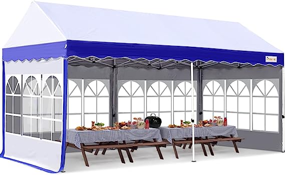 KING BIRD 10x20 ft Pop up Canopy Tent with Removable Sidewalls,Heavy Duty Commercial Tents for Party Outdoor Events,Instant Ez Canopies Shelter with 6 Sand Bags and Roller Bag (Blue&White)