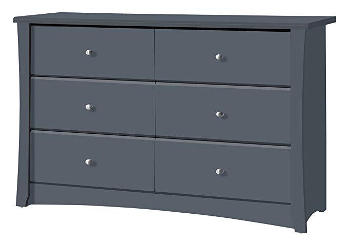 Storkcraft Crescent 6 Drawer Dresser, Grey, Kids Bedroom Dresser with 6 Drawers, Wood and Composite Construction, Ideal for Nursery Toddlers Room Kids Room