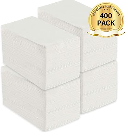 400 Pack vplus Premium Quality Guest Towels Disposable Dinner Napkins Soft, Absorbent, Party Napkins for Wedding Reception,Parties, Dinners or Catering Events，and Everyday Use (White, 400)