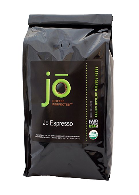 JO ESPRESSO: 2 lb, Medium Dark Roast, Whole Bean Organic Arabica Espresso Coffee, USDA Certified Organic Espresso, NON-GMO, Fair Trade Certified, Gourmet Espresso Beans from the Jo Coffee Collection