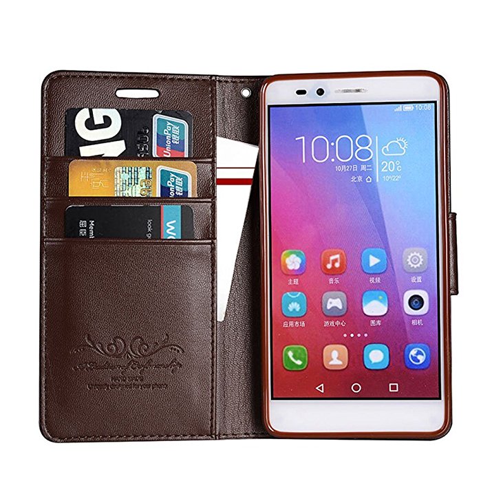 HUAWEI HONOR 5X Case, MicroP(TM) Side Flip Pu Leather Cover Pc Hard Case Shell Compatible - PU Leather Wallet for HUAWEI HONOR 5X / HUAWEI GR5 (brown Leather Cover)