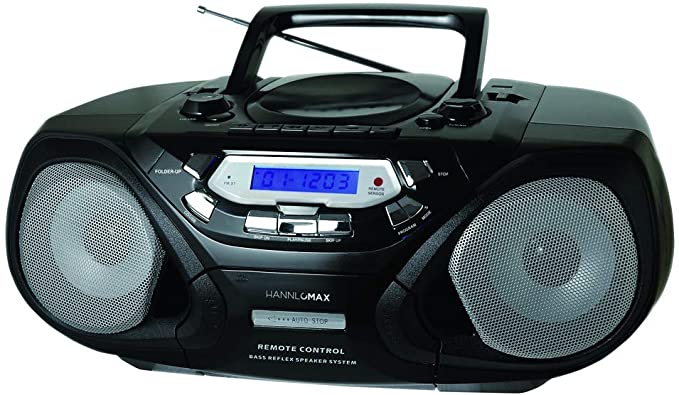 HANNLOMAX HX-313CD Portable CD/MP3 Player, Cassette Recorder, AM/FM Radio, USB Port for MP3 Playback, Remote Control, Aux-in, LCD Display, AC/DC Power Source, High Power Output