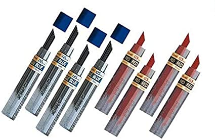 Pentel Lead Refills 0.5mm RED (4pcs.)   Blue (4pcs.), 12 Leads per Tube