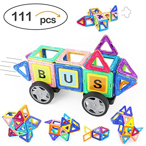 Angelabasics 111 Piece Magnetic Blocks, Magnetic Building Set, Magnetic Tiles, Educational Toys for Baby/Kids with Storage Bag