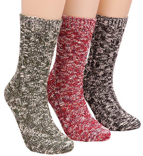 Women Winter Thick Knit Cotton Crew Socks Vintage Cable Boot Socks, Size 5-9 W70