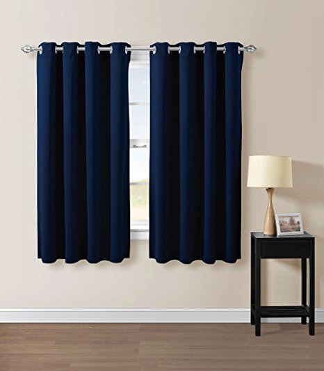 Solid Grommet Top Thermal Insulated Blackout Window Curtain 104"Wx63"L -1 Pair (Navy)