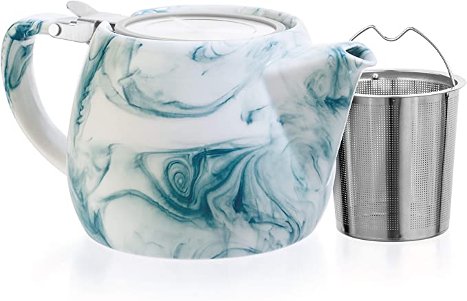 Tealyra - Marble Porcelain Teapot Turquoise - 22-ounce (2-3 cups) - Unique Design - Extra-Fine Infuser and Stainless Steel Lid - Infuse Loose Leaf Tea or Bags - 650ml