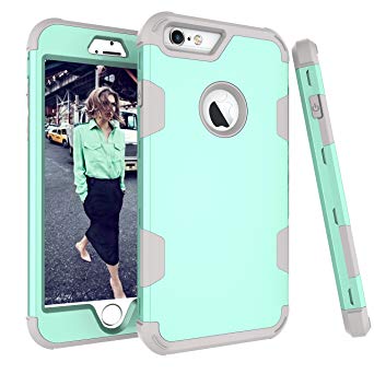 iPhone 6 Plus Case, SUPZY Three Layer Full Body Heavy Duty Hybrid Sturdy Anti-Shock Cover High Impact Resistant Protective Case for Apple iPhone 6 Plus 6s Plus 5.5 inch (Mint/Gray)