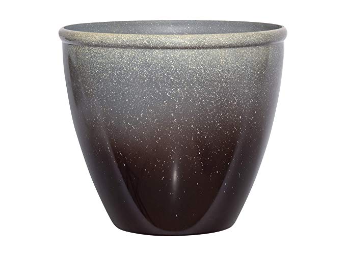 Suncast 16" Seneca Premium Glaze Resin Flower Planter Pot - Contemporary Weather-Resistant Flower Pot for Indoor and Outdoor Use, Home, Yard, or Garden - Speckled Brown - Set of 2